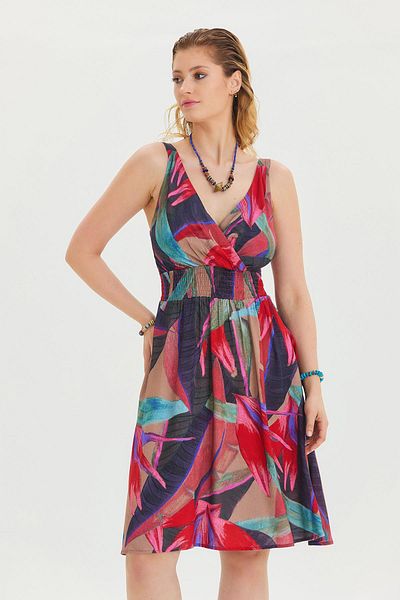 Los banditos Bohemian Style Double-breasted V-neck Dress