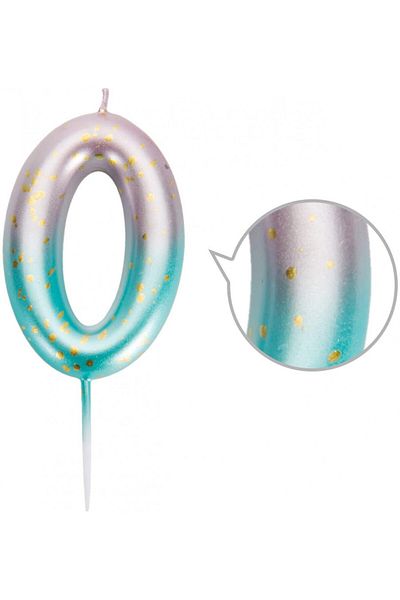 Uvtqssp Uvtqssp cake candle, number 0, wax, green/pink/gold, 9 cm