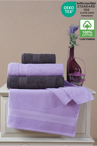 Ellaline Σετ πετσετών μπάνιου Anthracite Lilac 4 τεμαχίων - 100% βαμβάκι, μπορντούρα με διαμάντι 50x80-70x130cm