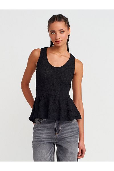 Dilvin 20984 Peplum Lace Top-Black