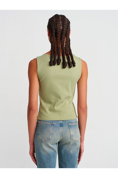 Dilvin 20975 Boat Neck Button Sleeveless Top-Khaki
