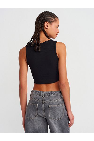 Dilvin 20844 Buttoned Front Top-Black