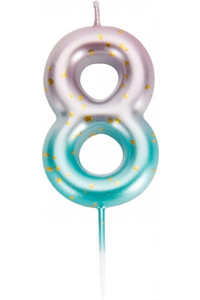 Uvtqssp Cake Candle, Number 8, Wax, Green/Pink/Gold, 9 Cm