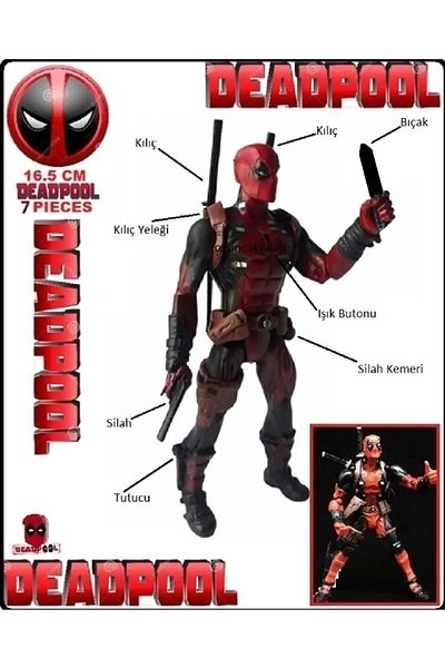 OYUNCAKSAHİLİ Deadpool Toy Fill Meat Figure 7 Pieces Overseas Special Lighted Deadpol Movable Joints