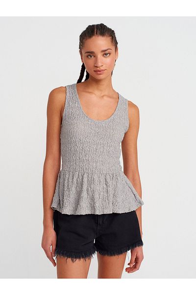 Dilvin 20984 Peplum Lace Top-Grey
