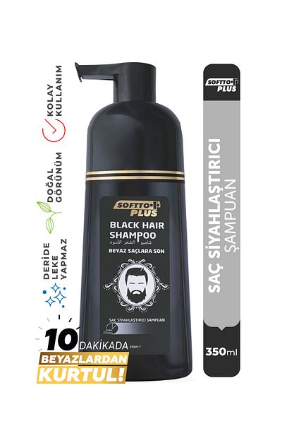 Softto Plus Black Hair White and Gray Hair Blackening Strengthening Shampoo with Natural Look 350ml