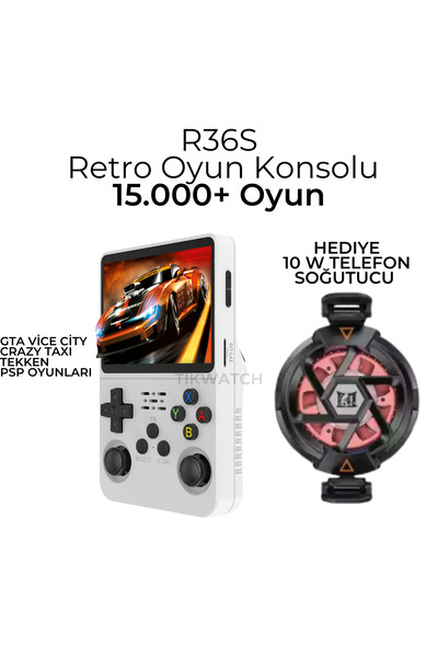 TİKWATCH R36s Retro Oyun Konsolu 64Gb ve Telefon Fan Soğutucusu RGB Renkli 10W