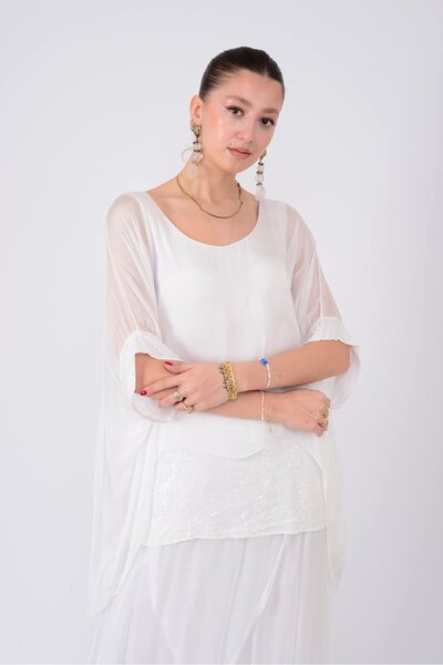 Park Moda 5835 ΜΕΤΑΞΩΤΗ ΜΠΛΟΥΖΑ ΜΕ ΛΕΠΤΟΜΕΡΕΙΕΣ ΑΠΟ ΠΟΥΛΟΒΡΑΧΙΟΝΙΑ