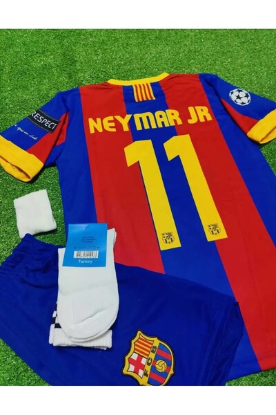 yenteks Neymar Barcelona  2011 Şampiyonlar Ligi Çocuk Forma Takımı 4'lü Set Çorap+Bileklik Hediyeli