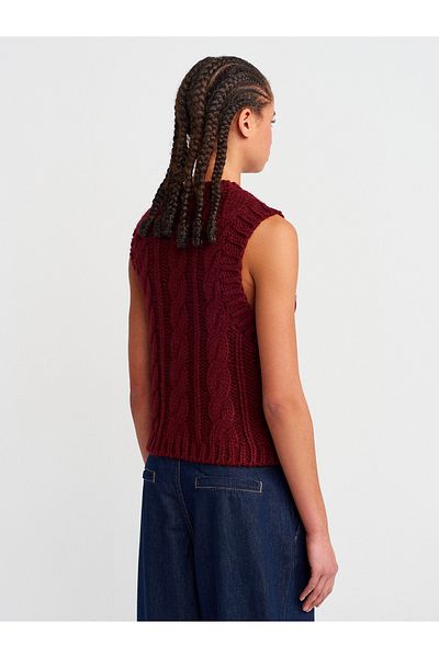 Dilvin V-Neck Side Buttoned Hair Knitwear and Burgundy Sweater