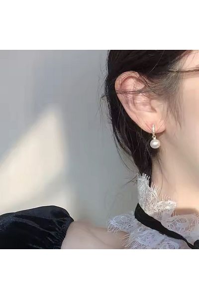 toptanhanem Stylish and Minimalist Pearl Earrings – Non-Tarnish Antiallergic, Zircon Detailed Steel Earrings-10Mm Pearl Gold Color