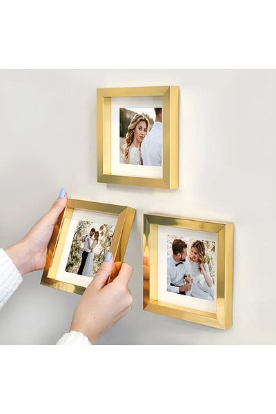 LİFE GLOBAL Golden 14X14Cm Pola Square Photo Frame with Adhesive Removable Mat