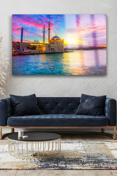 TAULART HARİKA İSTANBUL MANZARASI YATAY KIRILMAZ LÜKS CAM TABLO ULTRA YÜKSEK ...