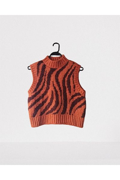 Namaste Vintage Orange Coffee Pattern Half Turtleneck Thick Jumper