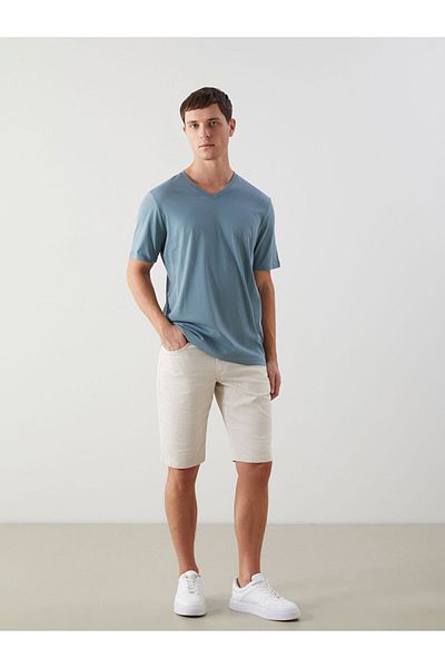LC Waikiki Tricou bărbătesc din bumbac pieptănat cu mânecă scurtă cu decolteu în V