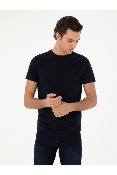 Cacharel Lacivert Slim Fit Bisiklet Yaka Merserize Basic T-shirt 50305451-VR033