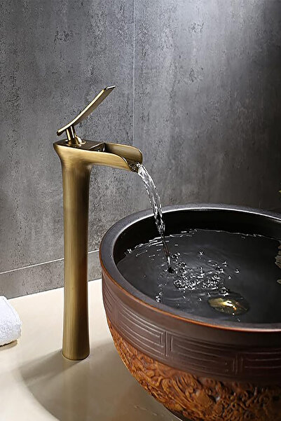 Flextail Tek Kulplu Pirinç Havza Antik Çanak Şelale Lavabo Nostaljik Musluk B...
