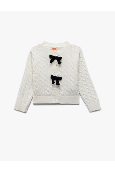 Koton Long Sleeve Crew Neck Bow Detailed Hair Knit Knitwear Cardigan