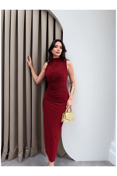 ESRAHELVACI Draped Slit Midi Dress