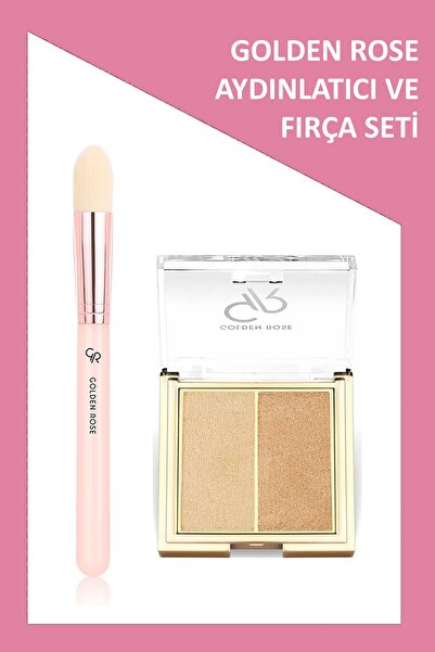 Golden Rose Nude Look Face Tapered Brush - Konik Yüz Fırçası ve So Glow Highlighter Duo No: 102 Sunshine - Aydın