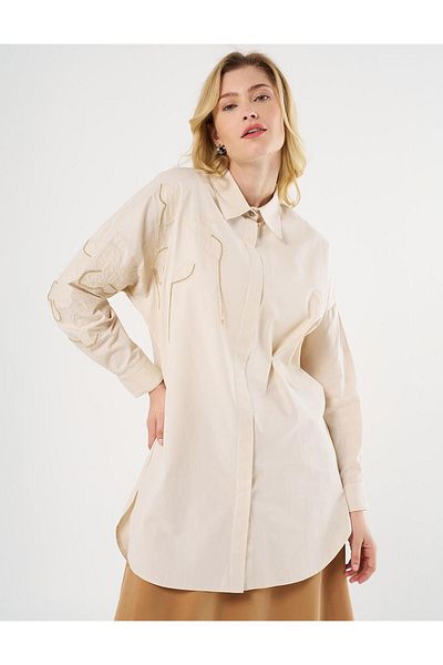 Kayra Stone Embroidered Cotton Tunic Cream-71006