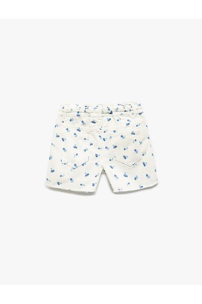 Koton Cotton Belt Detailed Pocket Floral Patterned Denim Shorts