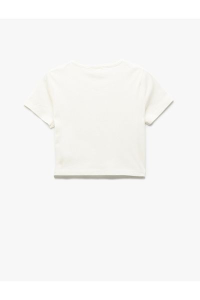 Koton Cat Printed Short Sleeve Crew Neck Cotton Crop T-Shirt