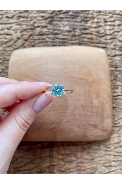 Apricity Silver Gümüş Tektaş Model Akuamarin Taşlı El İşi Yüzük