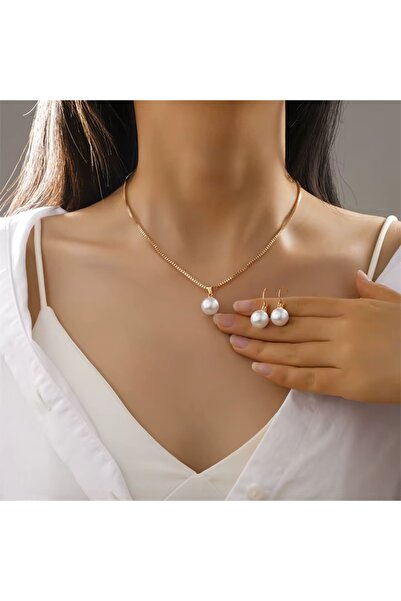 HOBİSY GIFT SHOP Altın Kaplama İnci Kolye ve Küpe Seti – Kararmaz Antialaerjik , Şık ve Zarif Tasarım