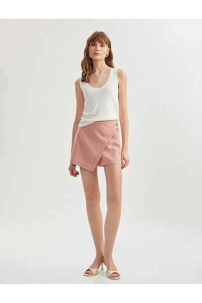 Koton Button Detailed Asymmetrical Double Breasted Modal Shorts Skirt