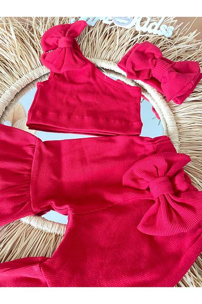 EBRU ÖZÖRGÜCÜ Girl Rib Fabric Spanish Leg Crop Body Pants Bandana Suit