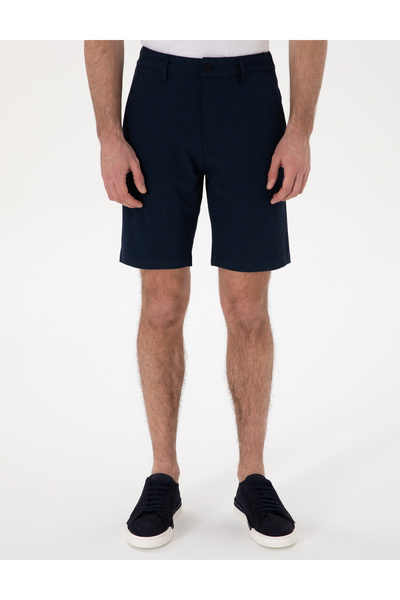 Pierre Cardin Lacivert Slim Fit Gofre Beli Lastikli Dokuma Şort 50305289-VR033