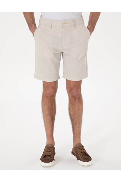 Pierre Cardin Bej Slim Fit Gofre Beli Lastikli Dokuma Şort 50305289-VR011