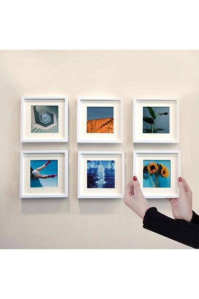 LİFE GLOBAL White 14x14cm POLA Square Photo Frame with Adhesive Disconnect and Mat - Pack of 6