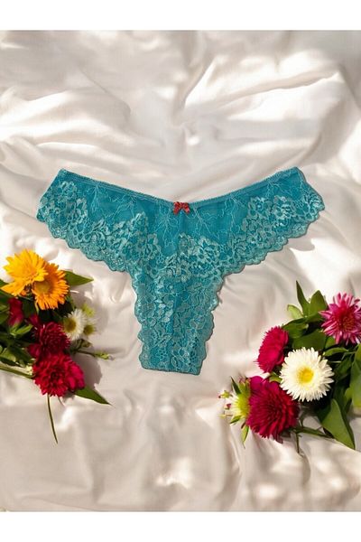 enmodaiçgiyim Tanga de lux pentru femei Aqua Marin cu dantelă