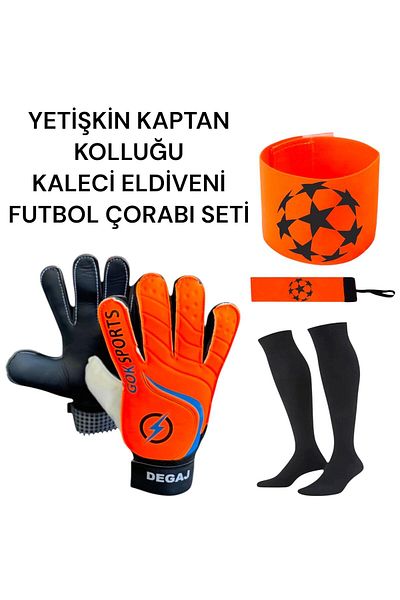 Gök Sports Adult Champions League Sleeves Goalkeeper Gloves Black Soccer Sock Set with Wrist Bandage