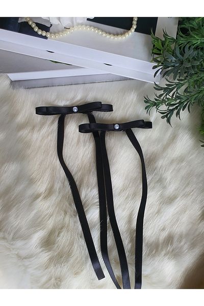 Fiyonks Atölye Accesoriu pentru păr cu clemă cu fundă din satin, 2 bucăți, agrafă pentru femei, cu perle