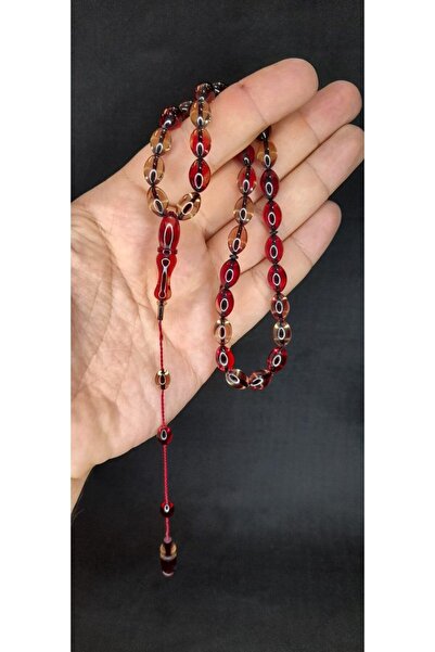 Anemore Collection سبحة صلاة من العنبر الناري - لون أحمر شفاف، قطع بيزي - T-427