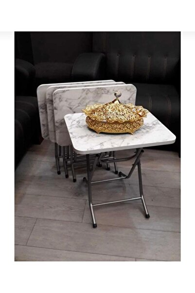 Can Vista Home Mağazası Ürünüdür Katlanabilir Beyaz Mermer Desen Gri Metal Ay...