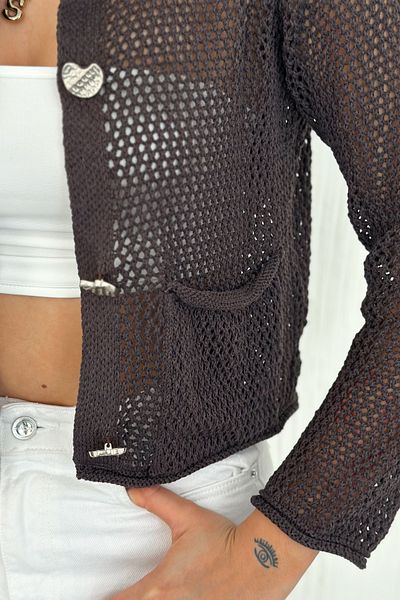 FEMELLE Cardigan de tricotaj cu nasturi maro pentru femei