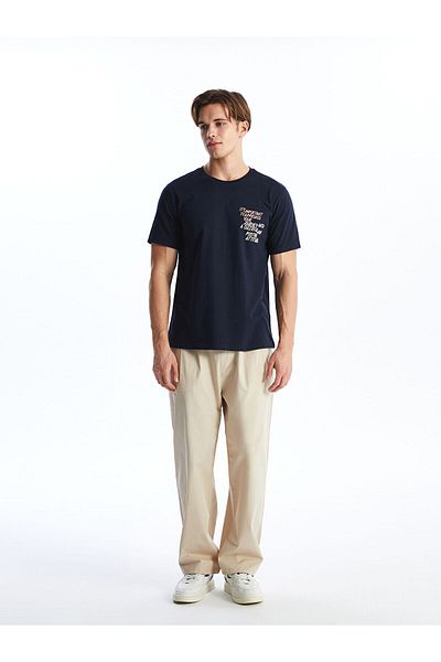 LC Waikiki Kurzärmliges, bedrucktes Herren-T-Shirt aus gekämmter Baumwolle mit Rundhalsausschnitt