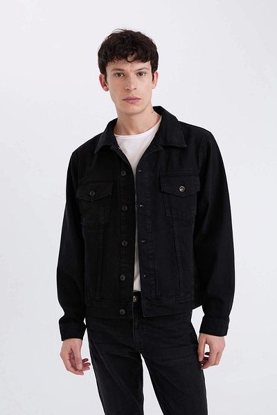 DeFacto E4990 Black Regular Fit Seasonal Spring Jean Jacket