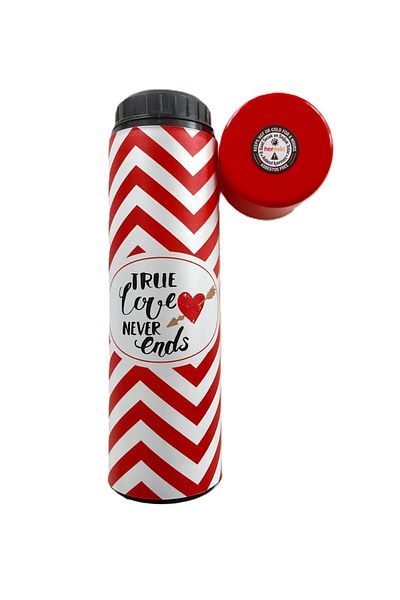Herevin 410 Cc Red-White Patterned Thermos with Glass & True Love Never Ends
