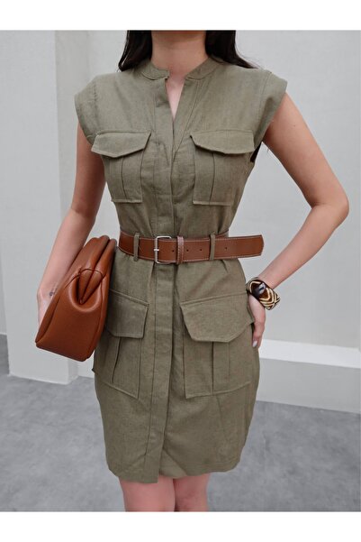 ESRAHELVACI Belted Linen Dress with Pocket Detail