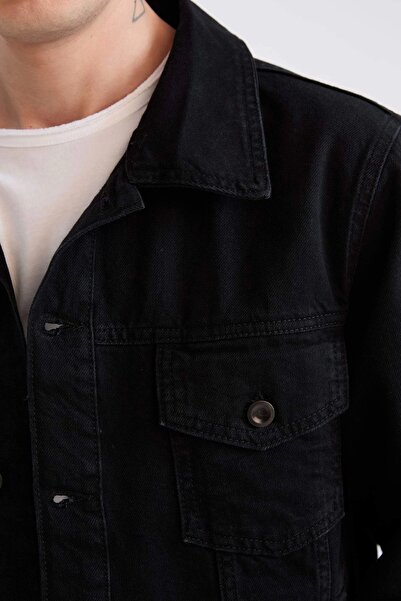 DeFacto E4990 Siyah Regular Fit Mevsimlik Baharlık Jean Ceket