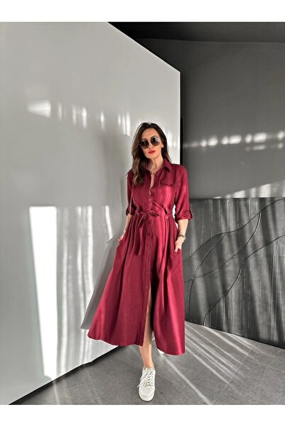 QİMYA BUTİK EGZOTİK ASORTİK Kadın Kolları Manşetli Full Düğmeli Safari Gömlek Elbise