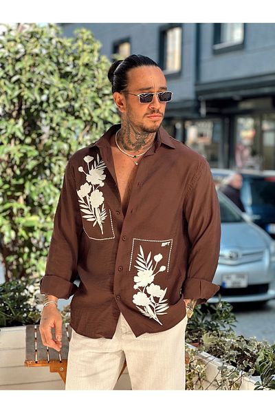 manch collection Flock Printed Modal Shirt, Coffee Shaped Can Be Preferred