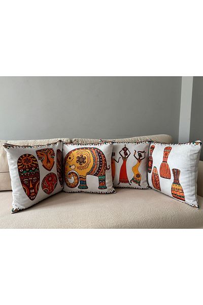 DRN African Decorative Double Sided Printed 4-Piece Throw Pillow Cover