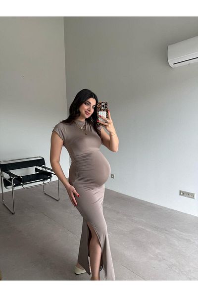 Bade Butik Драпирана рокля Бела с цепка от норка