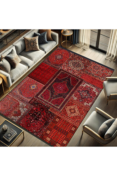 Rugs Modern Halı Kuvars Koleksiyonu Kırmızı Temalı Geleneksel Vintage Desenli...